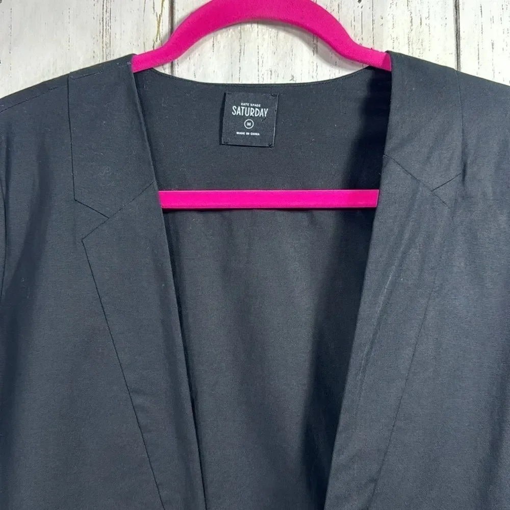 Kate Spade Saturday Black Cotton Open Front Blazer Womens Seamed Lapel Jacket